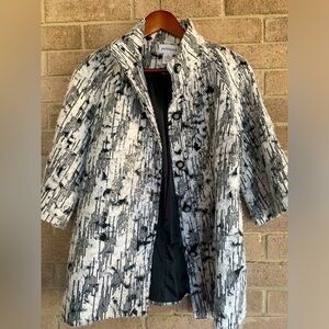 PECK & PECK IVORYโ & BLACK SEQUIN EMBELLISHED 3/4 SLEEVE JACKET SIZE M